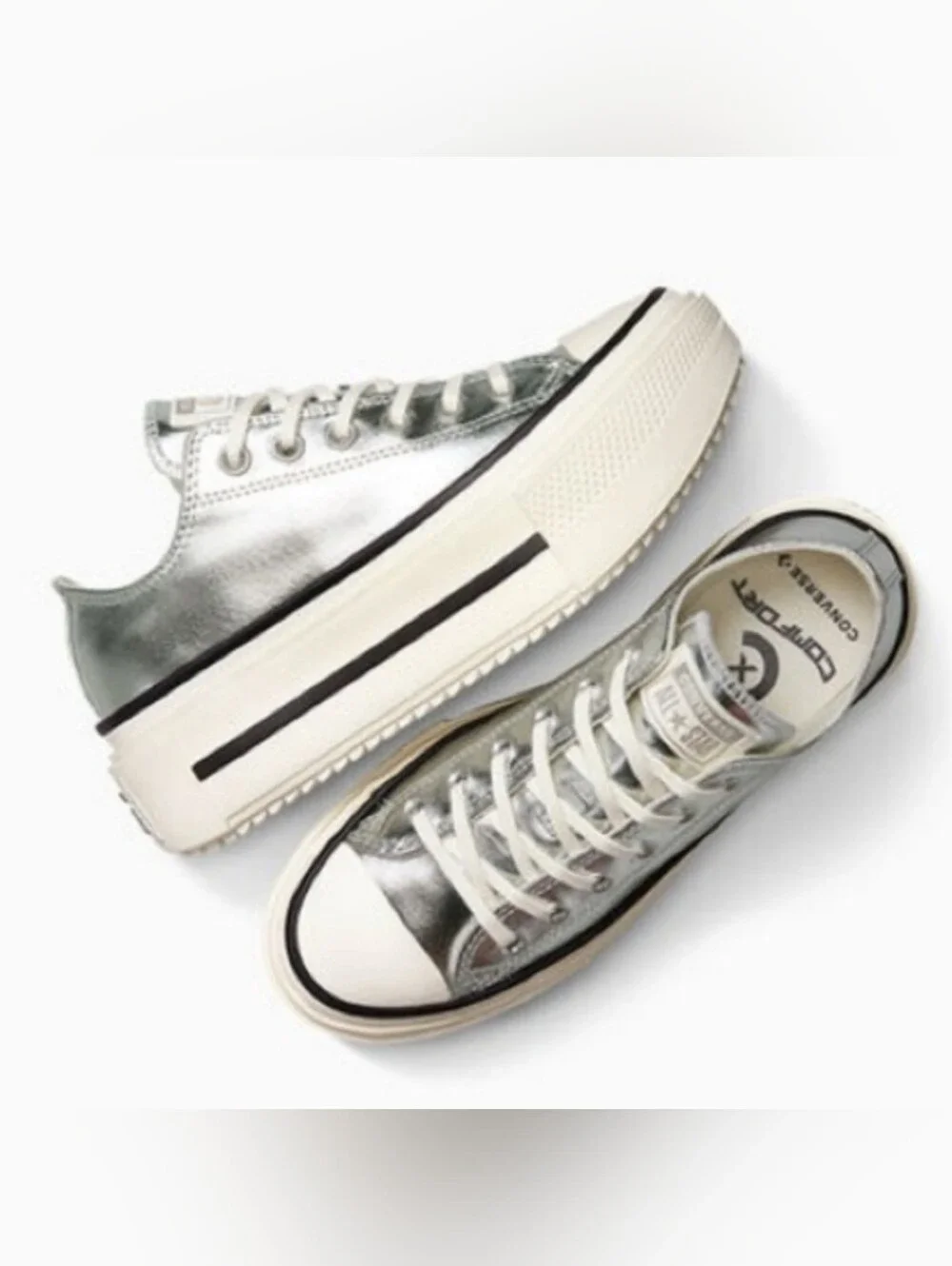 NEW! Converse Chuck Taylor Platform Low Top Sneakers Metallic Silver Sz 10 NWT - Picture 4 of 10